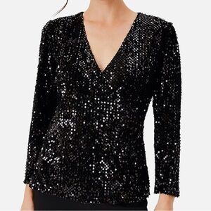 Ann Taylor Sequin Wrap Long Sleeve Top